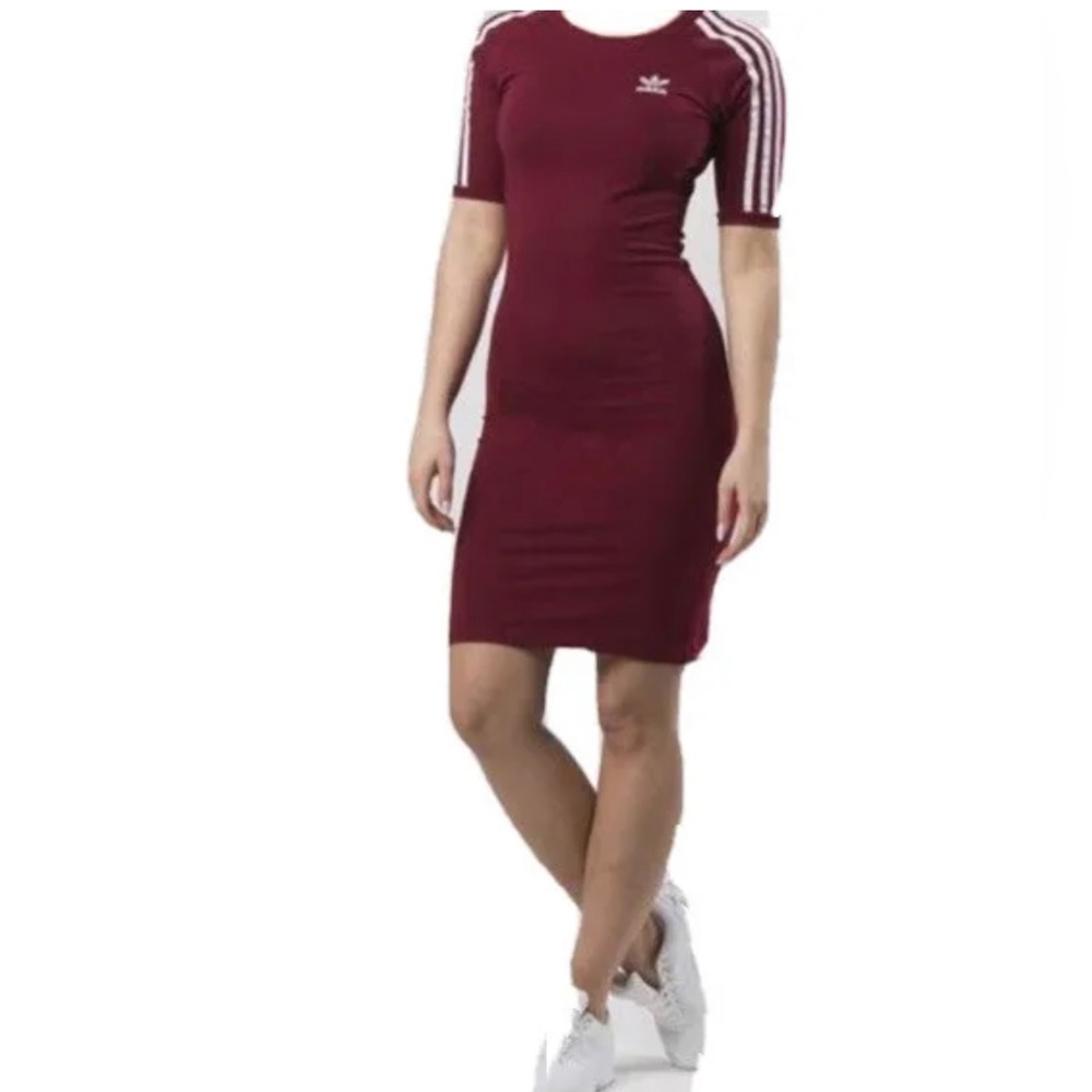 Adidas Maroon Bodycon short sleeve dress